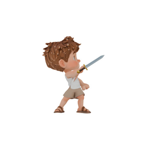 Warrior with a raised sword, staged character-art preview